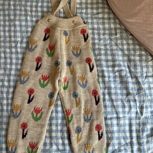 Oeuf Floral Knit Overalls Suspenders